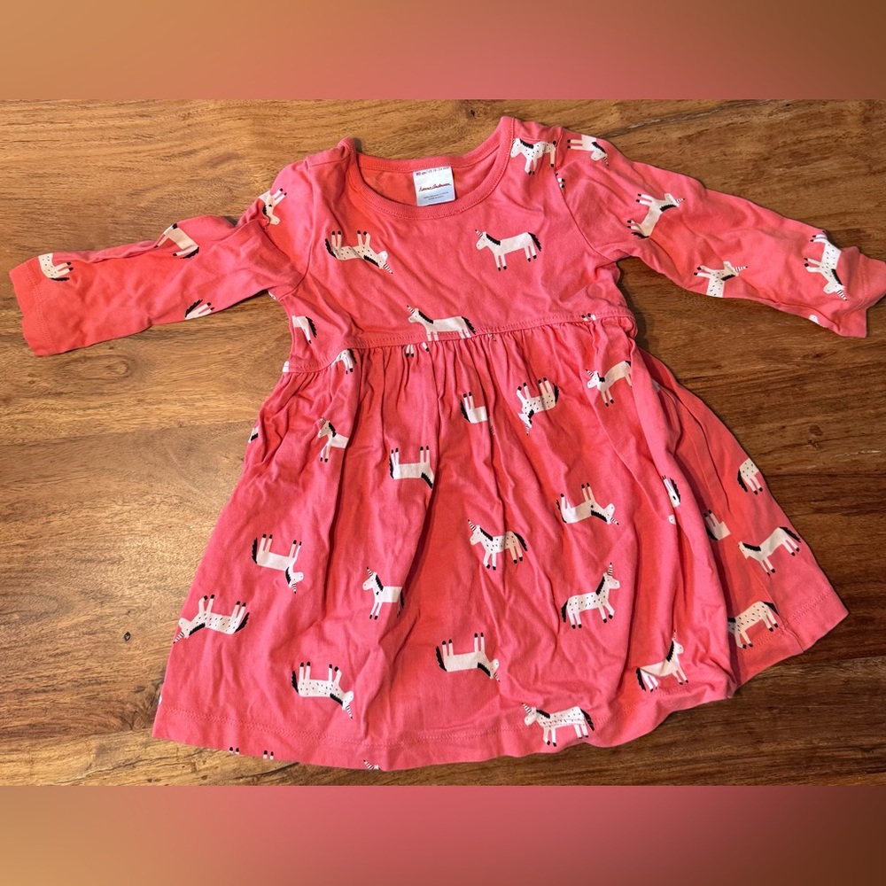 Hanna Andersson Coral Dress with Horse Pattern